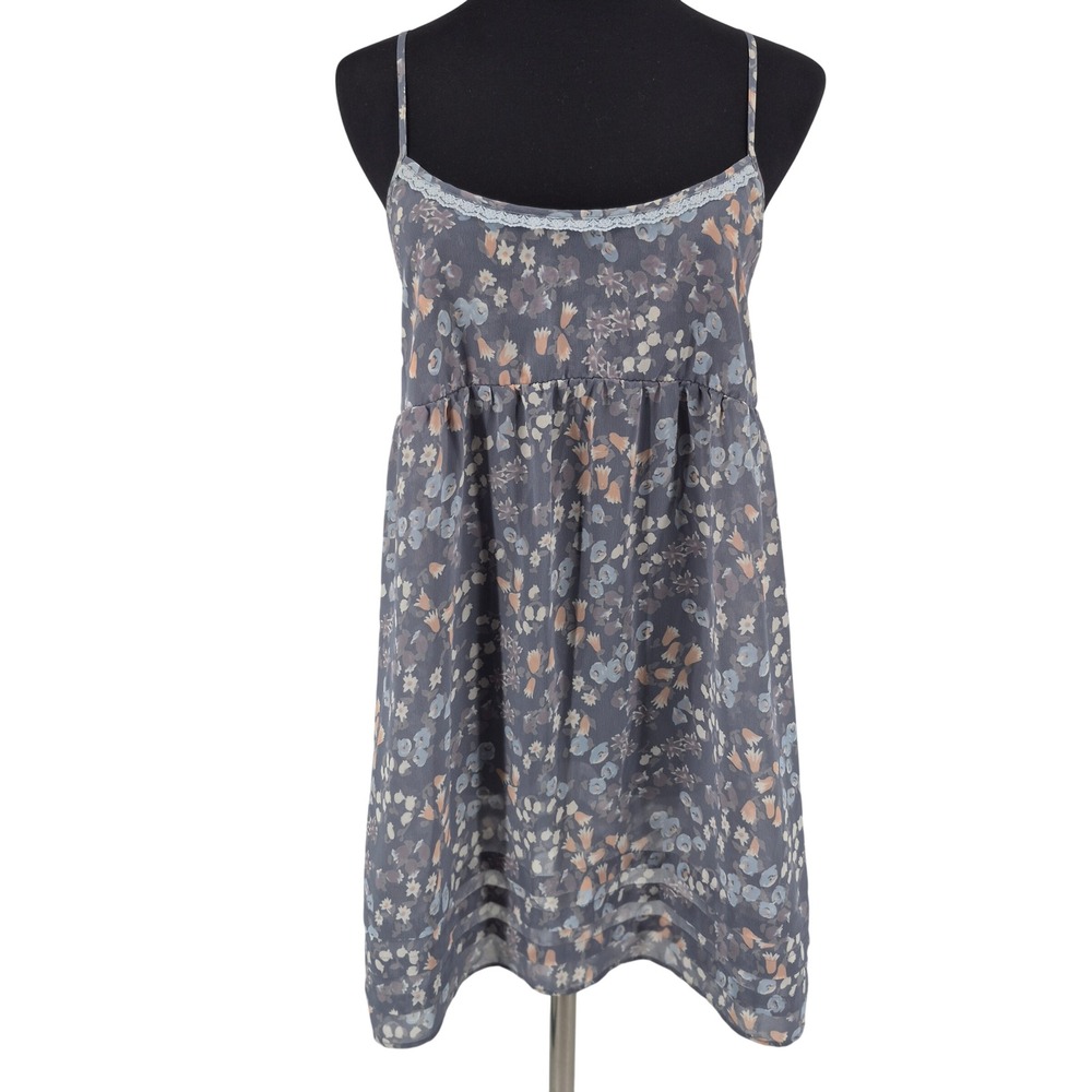 Victorias Secret Angels Blue Floral Babydoll Top Lace Trim Sheer Chiffon Small